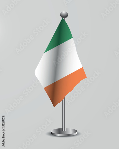 Irish National Flag on Stand. Representation of the irish flag for official meetings, conferences, official events and international events of the country.