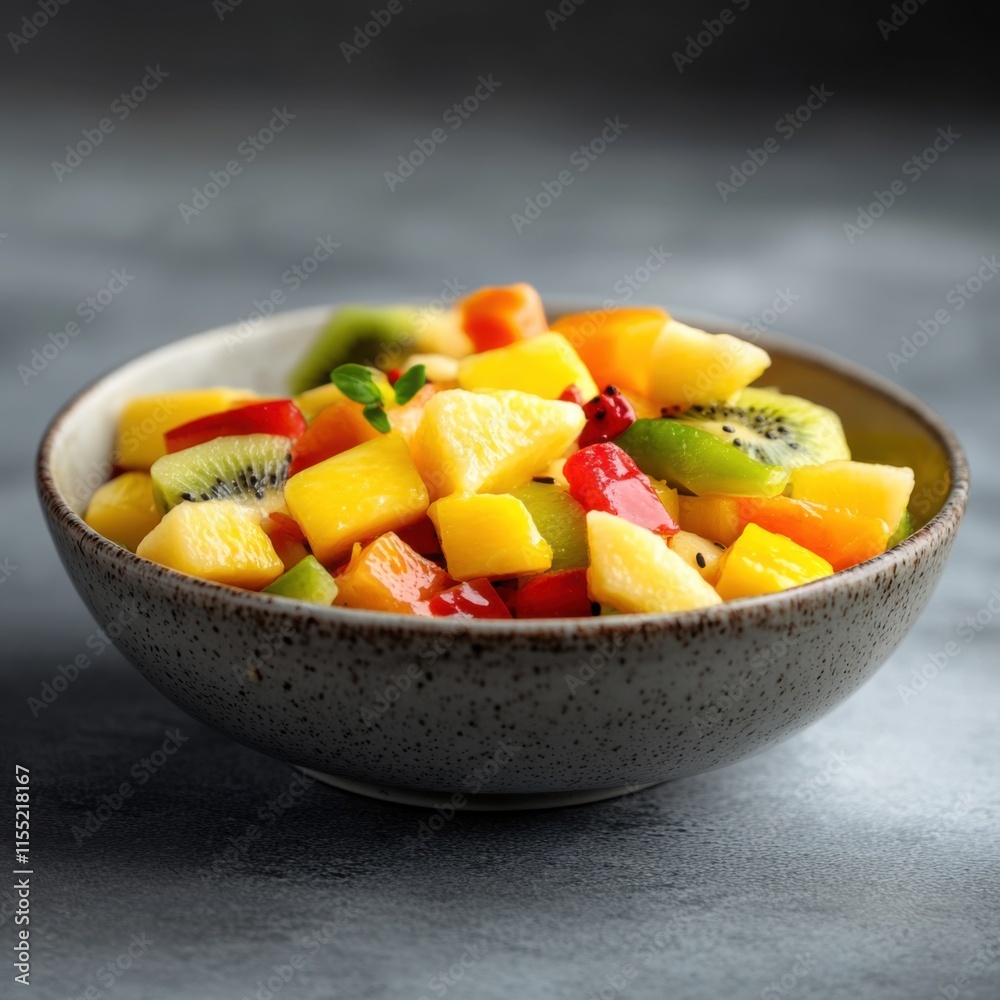 Zesty fruit salad in a bowl. Featuring mixed tropical fruits Zesty fruit salad in a bowl. Featuring mixed tropical fruits