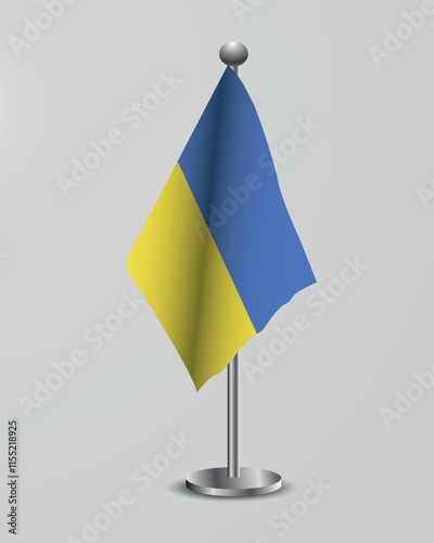 Ukrainian National Flag on Stand. Representation of the Ukrainian flag for official meetings, conferences, official events and international events of the country.