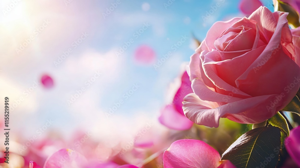 Obraz premium Delicate Pink Rose Surrounded by Soft Petals and Sunlight Glow