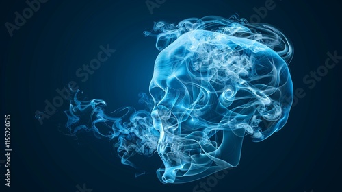 Surreal and abstract digital art featuring a creepy skull formed from wisps of smoke photo