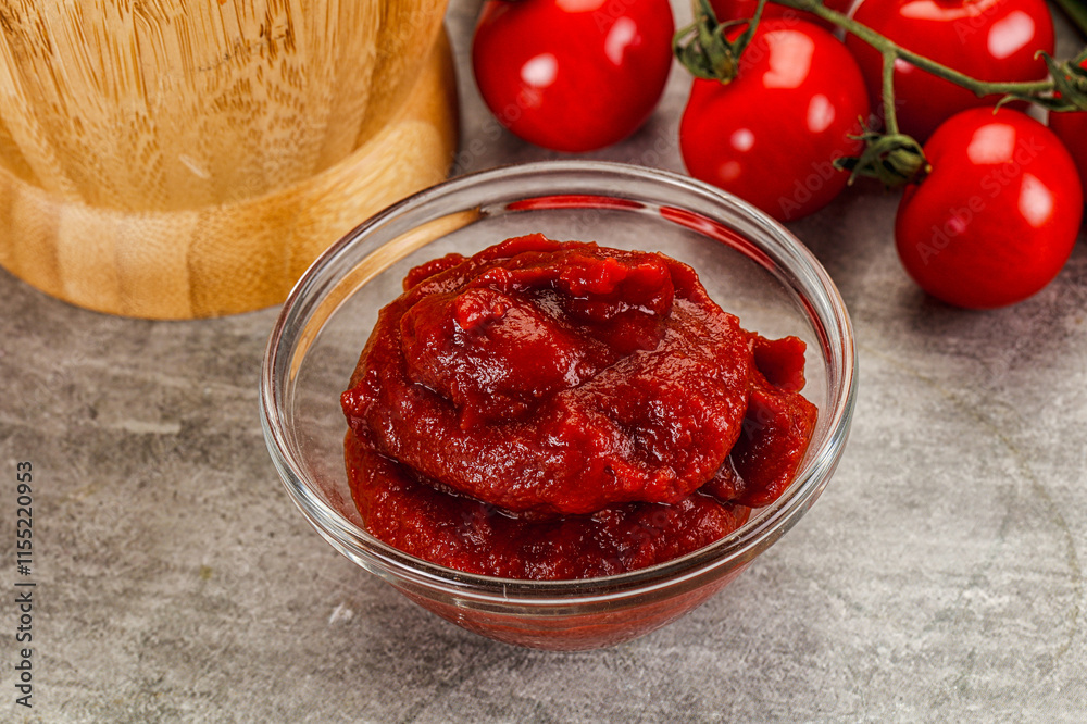 Red tomato paste in the bowl Red tomato paste in the bowl