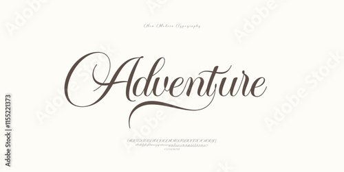 Adventure premium luxury elegant alphabet letters and numbers. Elegant wedding typography classic serif font decorative vintage retro. Creative vector illustration
