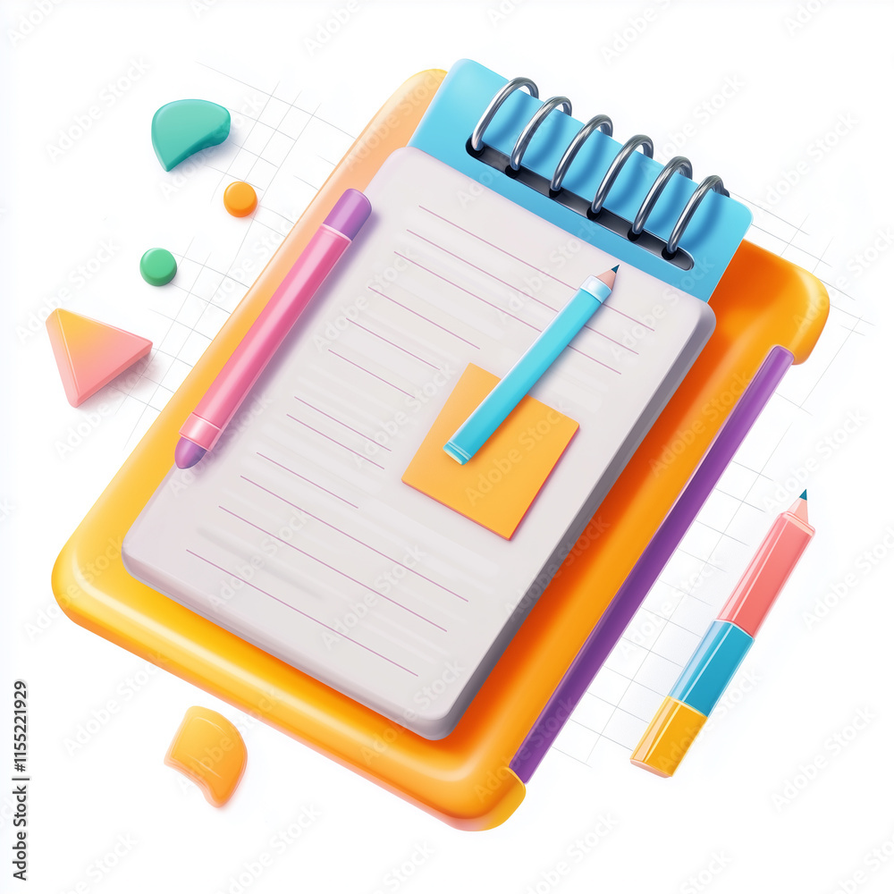 Colorful Spiral Notepad with Pencils and Sticky Note. Colorful Spiral Notepad with Pencils and Sticky Note.