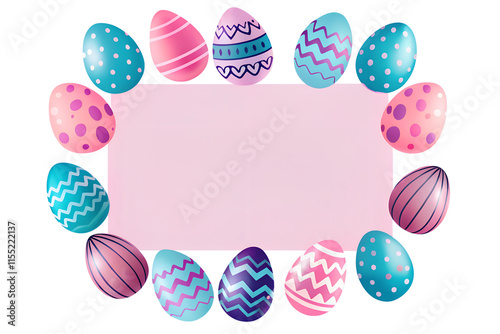 A card for writing messages, decorated with Easter eggs arranged in a circle around the center space.
