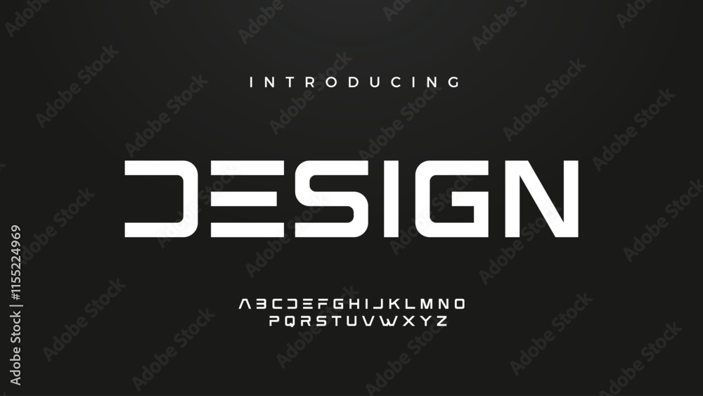 Futuristic modern techno sci fi bold display stencil font, abstract geometric clean monospaced letter set homan typeface