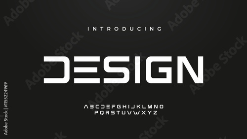 Futuristic modern techno sci fi bold display stencil font, abstract geometric clean monospaced letter set homan typeface