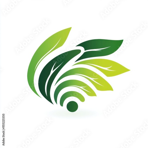 Abstract logo combining leaves and a Wi-Fi symbol, representing eco-friendly technology. photo