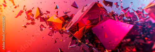 Shattered geometric shards, bold contrasting colors, abstract fragmented design photo