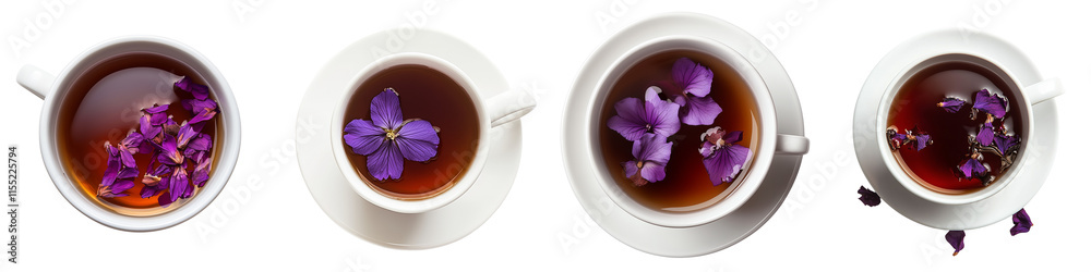 set of A cup of black tea with a purple flower, against PNG format Transparent Background set of A cup of black tea with a purple flower, against PNG format Transparent Background