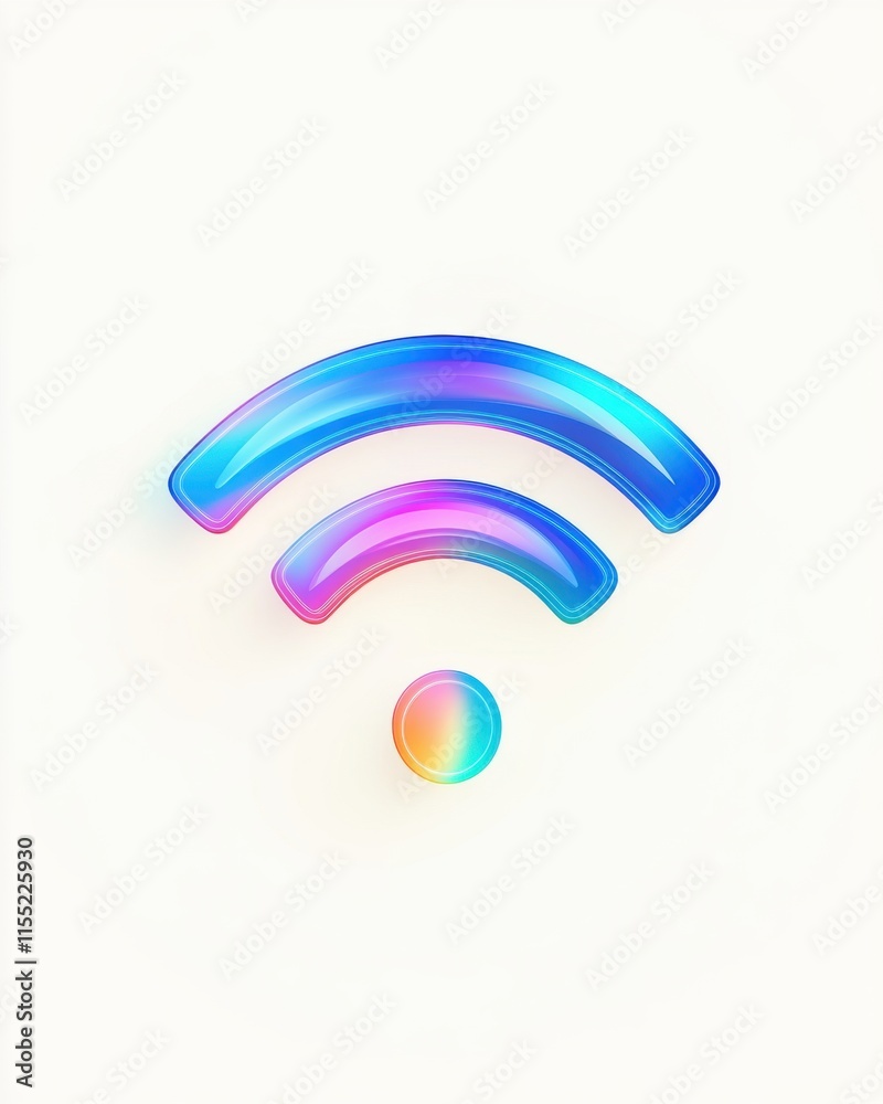 A colorful, glossy Wi-Fi symbol representing wireless connectivity. A colorful, glossy Wi-Fi symbol representing wireless connectivity.