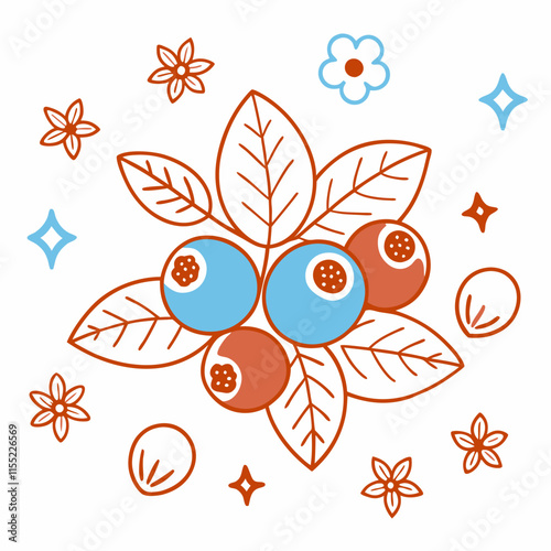 blueberry fruit cute repeat in square background, illustration fruit