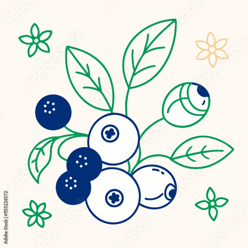 blueberry fruit cute repeat in square background, illustration fruit