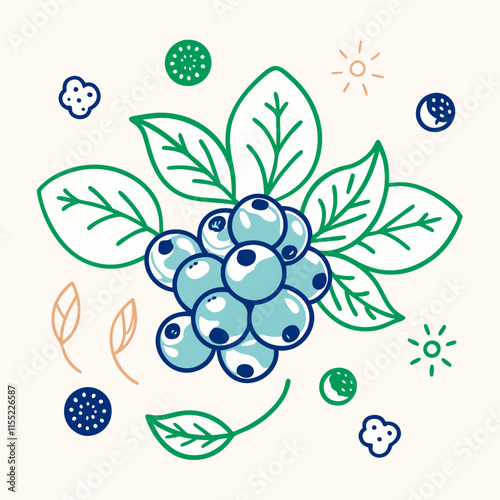 blueberry fruit cute repeat in square background, illustration fruit