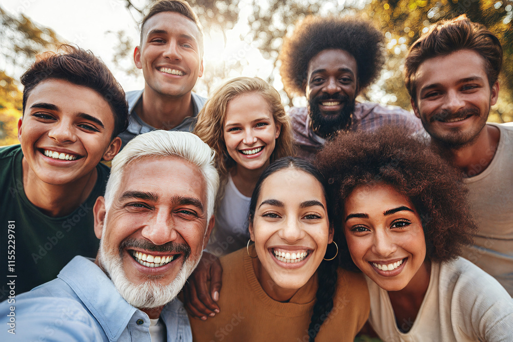 Diverse group of people smiling in joy, a unique crowd, ethnic diversity, different cultures, family, multicultural friends, cultural mixing pot, friendship, family, happy faces

