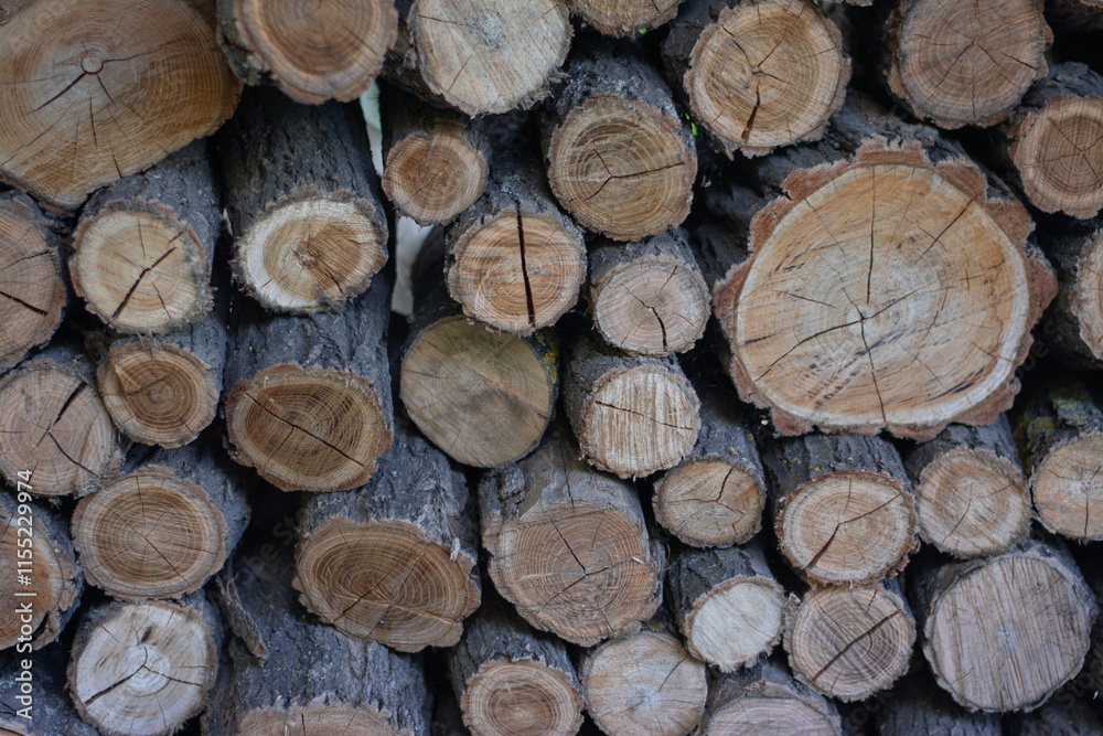Logs stacked in a neat arrangement for winter preparation in a rustic setting Logs stacked in a neat arrangement for winter preparation in a rustic setting