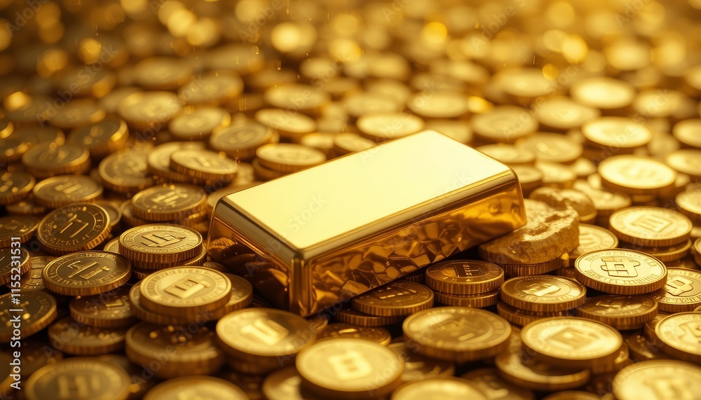 Golden Ingot and Bitcoin Coins: A Symbol of Wealth and Cryptocurrency Golden Ingot and Bitcoin Coins: A Symbol of Wealth and Cryptocurrency