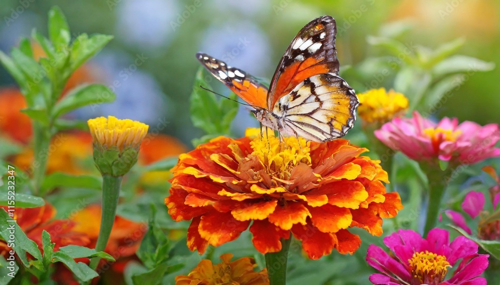 Butterfly-friendly flowers such as marigolds and zinnias Butterfly-friendly flowers such as marigolds and zinnias