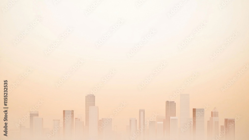 Fototapeta premium Faded city skyline with soft hues, evoking a tranquil urban atmosphere.