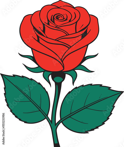 A red rose with a long green stem 