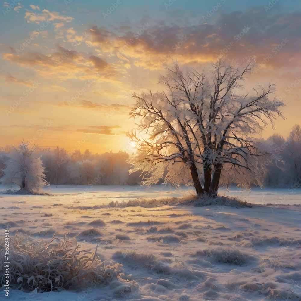 Winter Landscape with Snow and Trees Winter Landscape with Snow and Trees