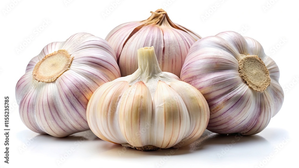 Obraz premium Raw garlic cloves, a pungent bulbous vegetable, isolated on white background