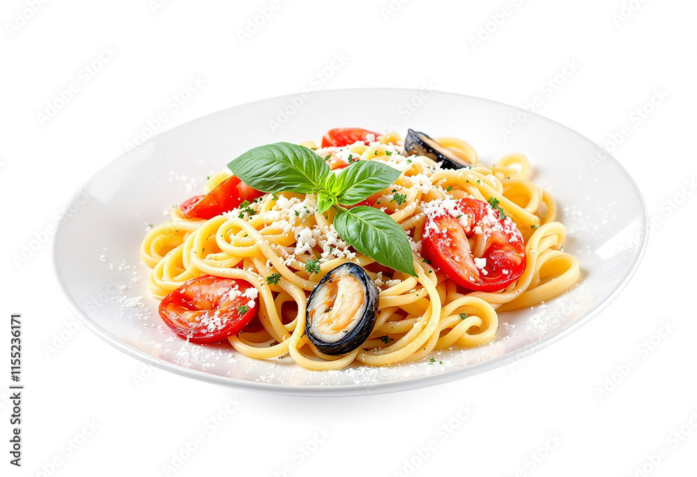 Italian Pasta with seafood isolated on white background Italian Pasta with seafood isolated on white background