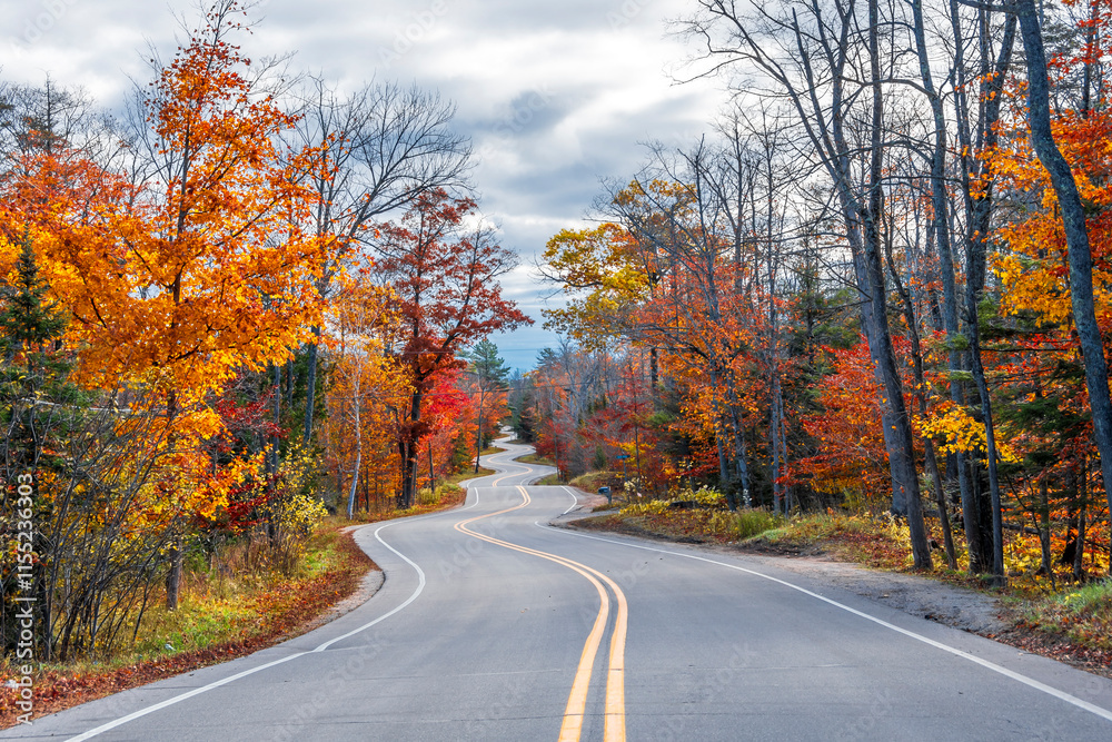 A Road at Autumn in Door County of Wisconsin A Road at Autumn in Door County of Wisconsin