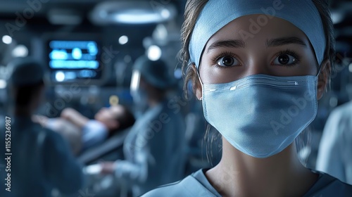 arafed female surgeon in operating room with surgical equipment photo
