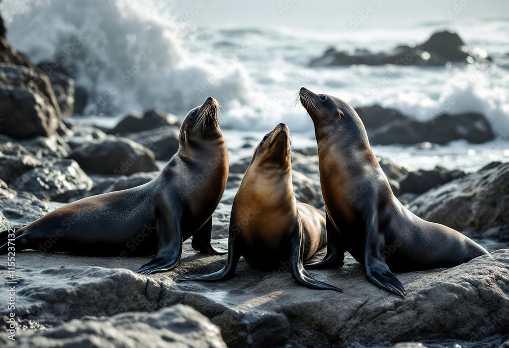 Naklejka premium Sea Lions on the rocks