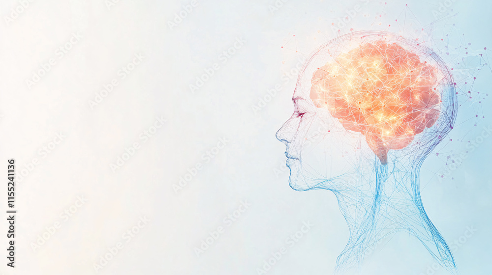 A captivating healthcare visual for epilepsy awareness, featuring a semi-transparent human head with glowing neural networks in radiant pink, orange, and blue. The interconnected pathways twist and A captivating healthcare visual for epilepsy awareness, featuring a semi-transparent human head with glowing neural networks in radiant pink, orange, and blue. The interconnected pathways twist and