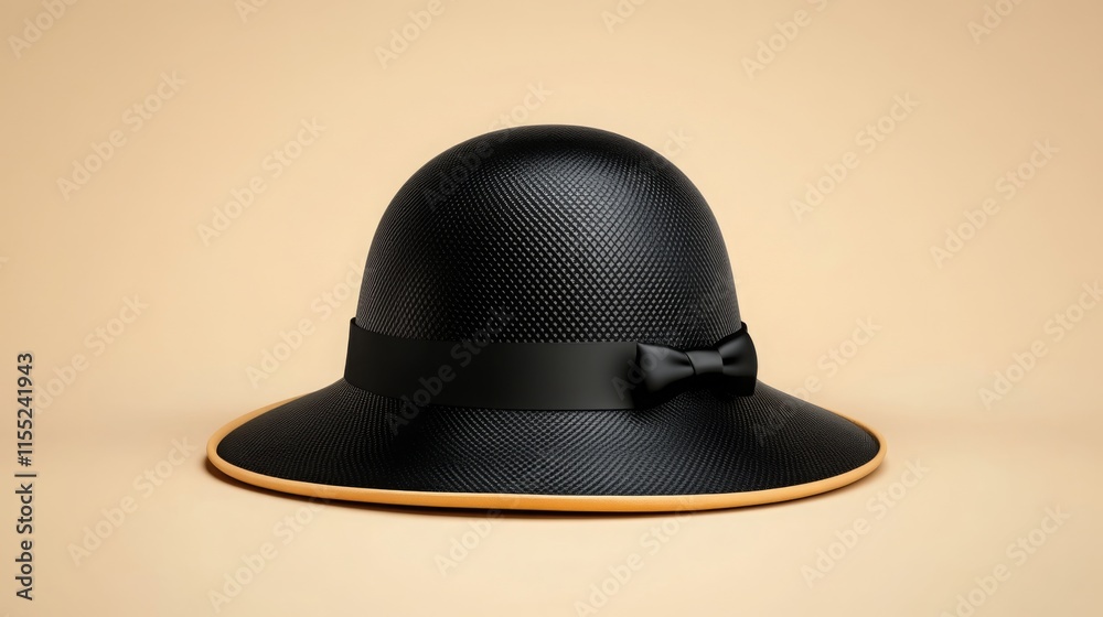 Black Cloche Hat with a decorative ribbon bow mockup isolated on a beige background.
Black Cloche Hat with a decorative ribbon bow mockup isolated on a beige background.