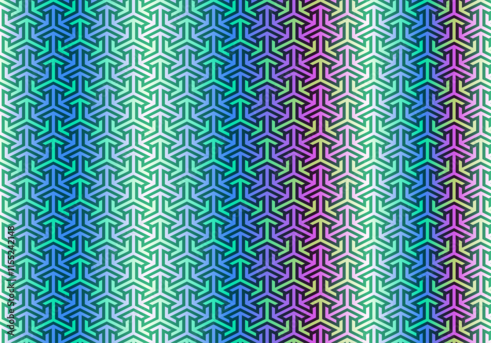 Fondo de patrón en forma de barras o hexágonos con degradado azul, verde, y morado