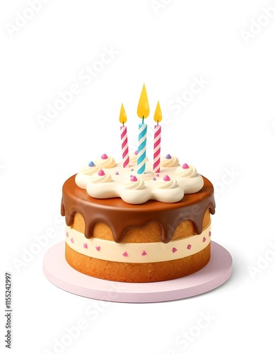 birthday cake isolated on blank white background,3D cartoon style,minimalist design element.realistic vector