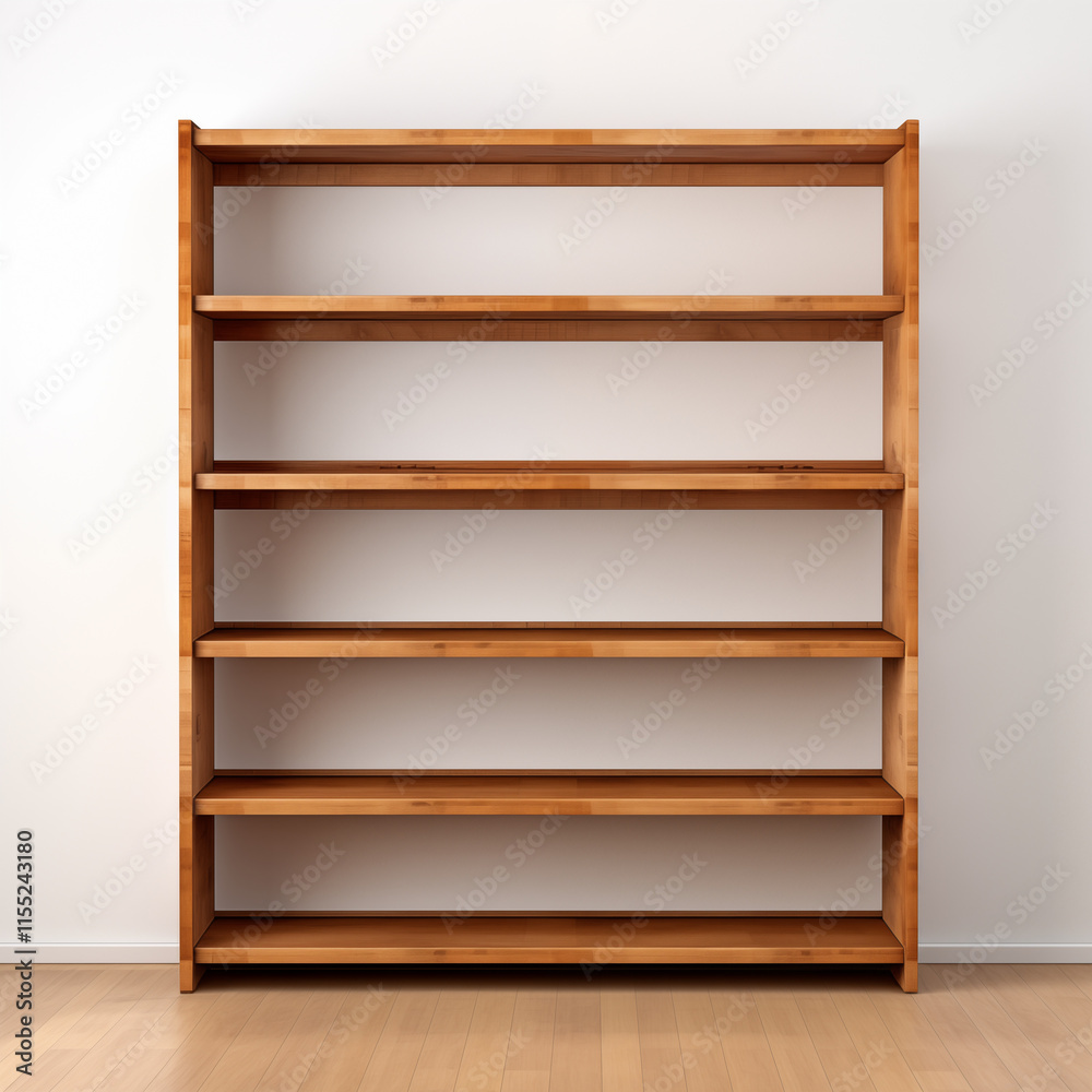 Empty Wooden Bookshelf Five Shelves Light Wood Modern Design Interior Design Element Empty Wooden Bookshelf Five Shelves Light Wood Modern Design Interior Design Element