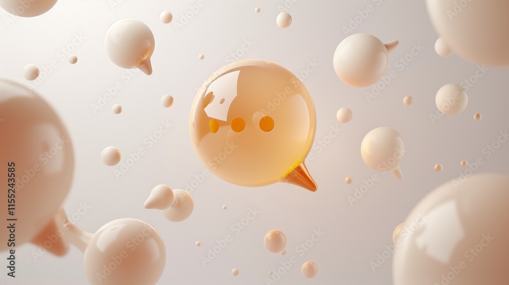 A detailed 3D design of a comment icon surrounded by animated chat bubbles, floating on a white background A detailed 3D design of a comment icon surrounded by animated chat bubbles, floating on a white background