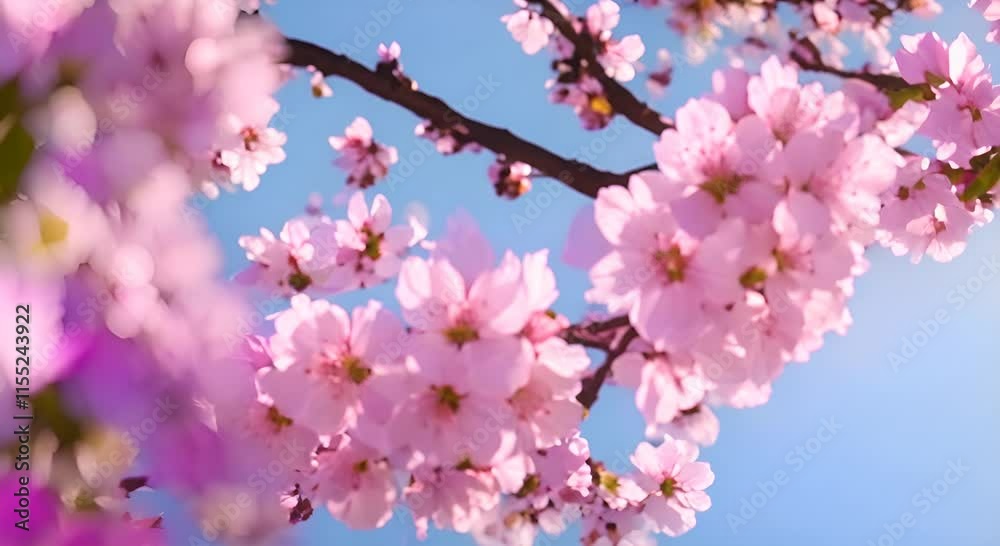 Spring flowers bloom Cherry Blossom Blossoming Cherry Tree In Full Bloom On Blue pink Sky Background Sakura Flower Japanese Garden in Spring Flowering of a Fruitful Plant Fresh Blossoms Petals anim 4K Spring flowers bloom Cherry Blossom Blossoming Cherry Tree In Full Bloom On Blue pink Sky Background Sakura Flower Japanese Garden in Spring Flowering of a Fruitful Plant Fresh Blossoms Petals anim 4K