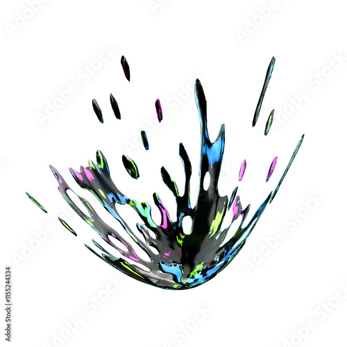 3D Abstract black liquid oil splash neon color illustration