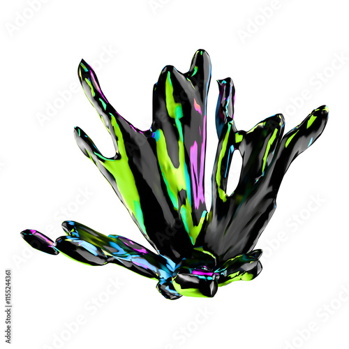 3D Abstract black liquid oil splash neon color illustration