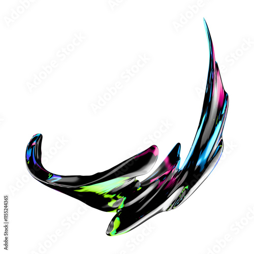 3D Abstract black liquid oil splash neon color illustration