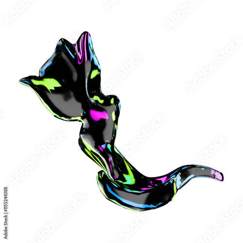3D Abstract black liquid oil splash neon color illustration