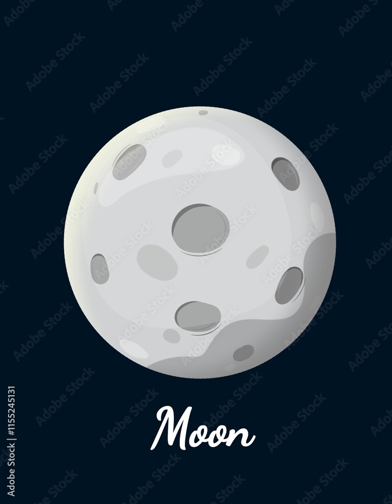 Obraz premium Cartoon solar system planet in flat style. Moon planet on dark space with stars vector illustration.
