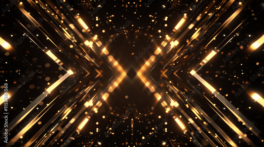 Naklejka premium Abstract Luxury Golden Lights on Geometric Black Background 