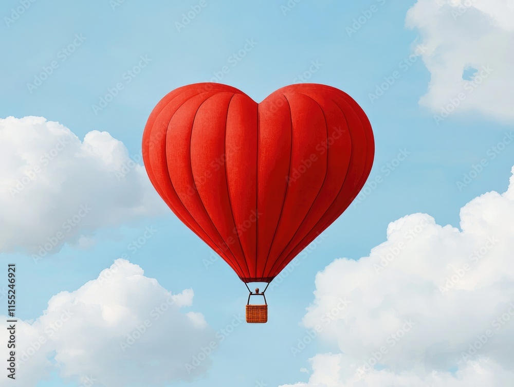 Fototapeta premium Heart-Shaped Hot Air Balloon in Blue Sky