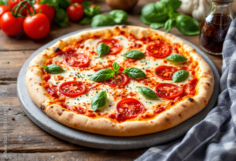 Highlighter color. Homemade Pizza Italian margherita on wood