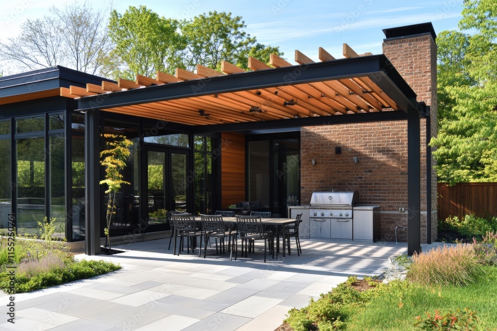 Patio Pergola Design: Modern Shade Structure in Outdoor Garden Lounge Area Patio Pergola Design: Modern Shade Structure in Outdoor Garden Lounge Area