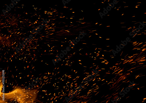 fire flame with sparks on black background.
