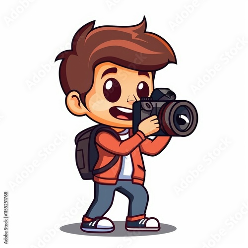 A cute cartoon Style ofA professional photographer taking a picture with a DSLR camera