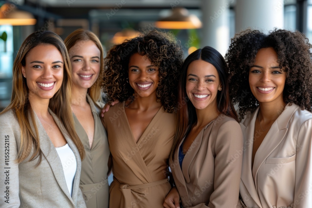 A group of diverse, smiling designers in an office setting, showcasing multicultural representation and modern fashion. A group of diverse, smiling designers in an office setting, showcasing multicultural representation and modern fashion.