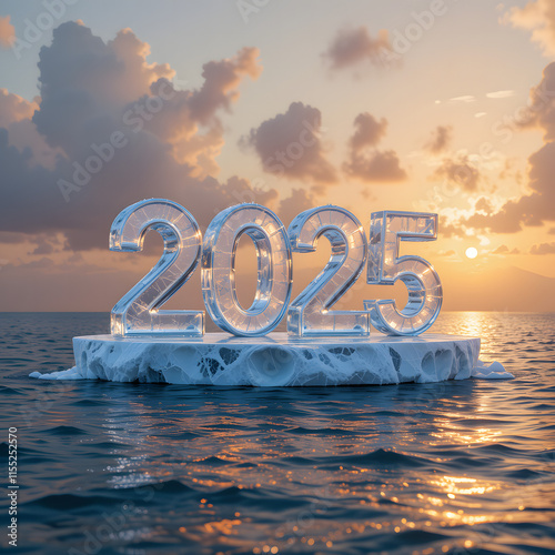 Wallpaper Mural Ice 2025 floating on tropical ocean celebrating new year Torontodigital.ca